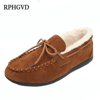 

Women Shoes 2019 Suede Plus Velvet Warm Female Flat Shoes Solid Color cotton Shoes Women Non-slip Casual Shoes