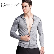 Детектор спорта с длинным рукавом мужские беговые колготки рубашка Баскетбол Светоотражающая молния фитнес дышащий Быстросохнущий стрейч Топы