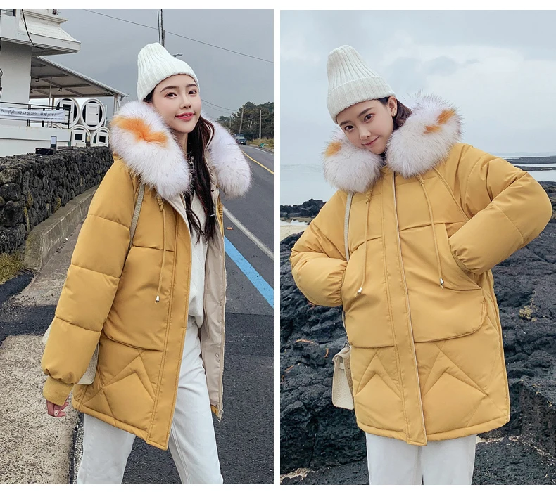 Зимняя женская парка, куртка, модная теплая зимняя куртка с большим меховым воротником и капюшоном, пальто, зимние парки, верхняя одежда, куртка