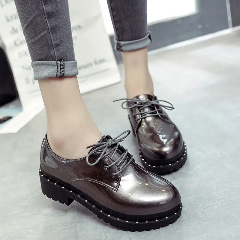 Г., новые стильные маленькие туфли с заклепками в британском стиле женские студенческие лоферы в Корейском стиле женская обувь европейский и американский стиль