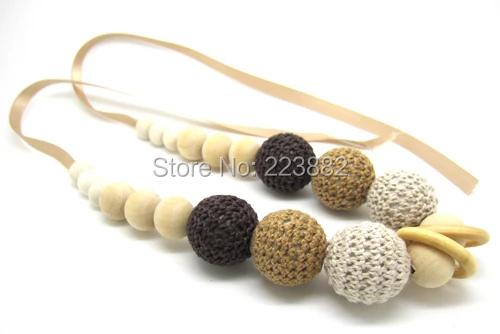 Handmade-Crochet-ball-fade-coffee-brown-nursing-Teething-necklace-knit-ball-necklace-woodenNW1346
