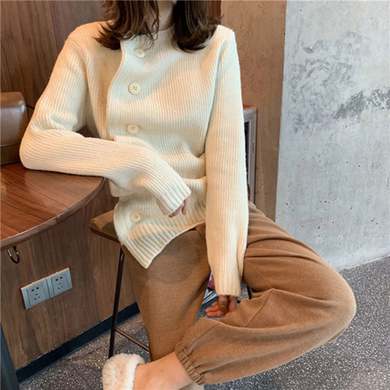 OLN 2019 Women Sweater Diagonal Buckle Irregular Knit Sweater Loose Wild Solid Turtleneck Sweater Female Pullover Streewear 8242 OLN 2019 Women Sweater Diagonal Buckle Irregular Knit Sweater Loose Wild Solid Turtleneck Sweater Female Pullover Streewear 8242