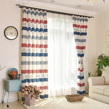 

Mediterranean Style Tower Striped Printed Curtains For Children Living Room Cortinas Para Sala De Luxo Rideaux Pour Le Salon