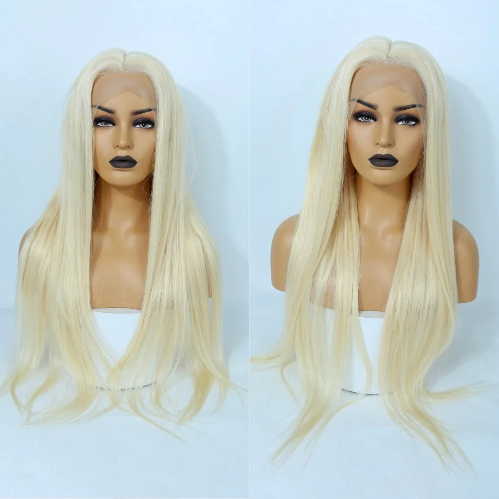 QueenKing волосы полный парик шнурка 150% плотность блонд 613 шелковистые прямые предварительно выщипанные волосы бразильские человеческие волосы remy