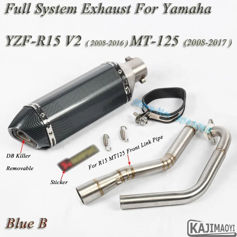 R15 motocicleta sistema completo de Escape Slip-on para Yamaha YZF-R15 V2 MT-125 delantero modificado Pipe silenciador DB asesino