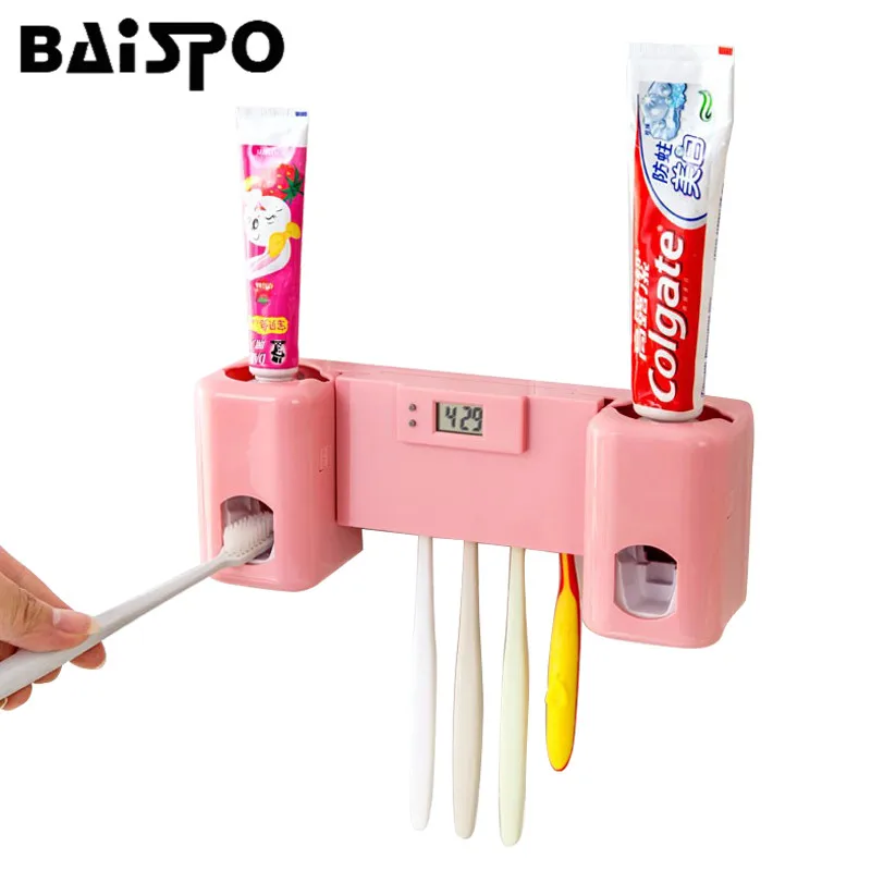 

Bathroom accessories Products Clock Automatic Toothpaste Dispenser Toothbrush Holder Set Wall Mount Rack Toothpaste Squeezers