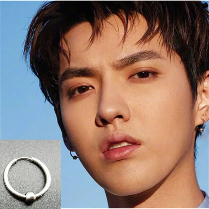 Простые мужские круглые серьги KPOP DNA V из титановой стали в Корейском стиле
