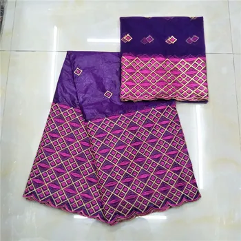 

(5yards +2yards ) 2018 New arrival purple African Bazin Riche Getzner fabric with Embroidery lace for wedding dress KY4-62