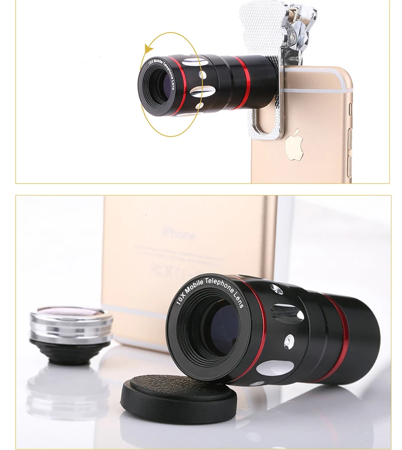 4in1 10x Telephoto Lens Telescope Zoom Macro Wide-angle Lens Micro Clip Fisheye Lenses For Camera Cell Mobile Phone Smartphone (2)
