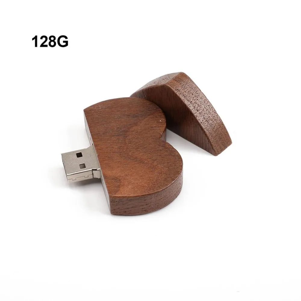

64G, 128G, 256G Walnut Wood U Disk Heart-shaped U Disk Portable U Disk