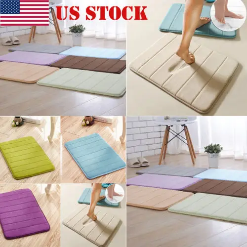 

Luxurious Coral Velvet Bath Rug Memory Foam Bathroom Mats Shower Mat Non-slip US