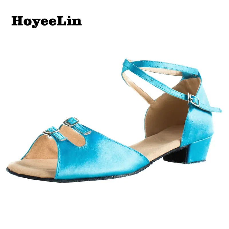 HoYeeLin/туфли для латинских танцев на низком каблуке; женские атласные туфли с открытым носком для латинских танцев; вечерние туфли для сальсы; сандалии - Цвет: Blue
