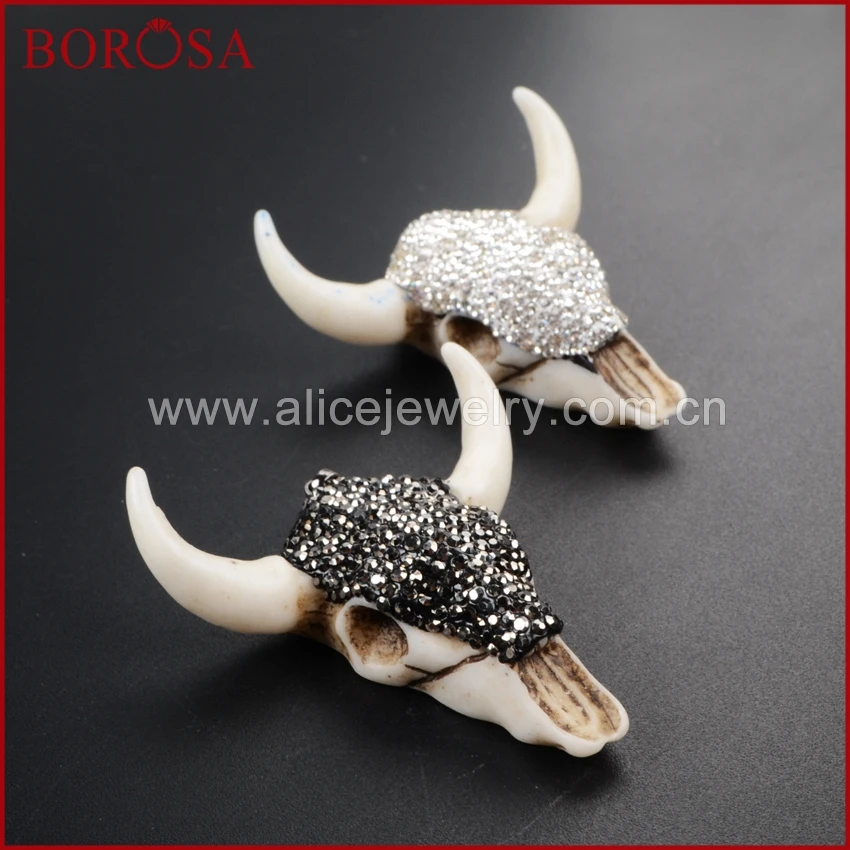 BOROSA Longhorn Смола рогатый скот Подвески бык рогатый скот украшение, подвеска черный/белый циркон JAB338