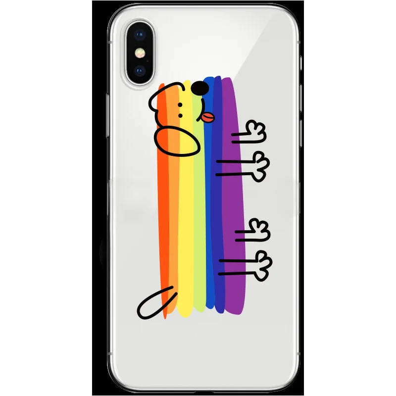 Забавный Прозрачный чехол для телефона с рисунком радуги собаки кота iPhone 7 7Plus 8 6