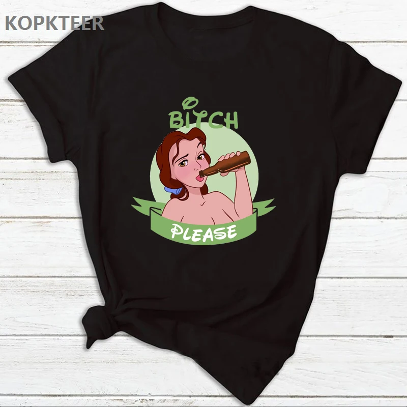 Женская летняя футболка Харадзюку, Camiseta Mujer Belle Drinking Graphic Tees, черные кавайные топы, уличная футболка, женская футболка