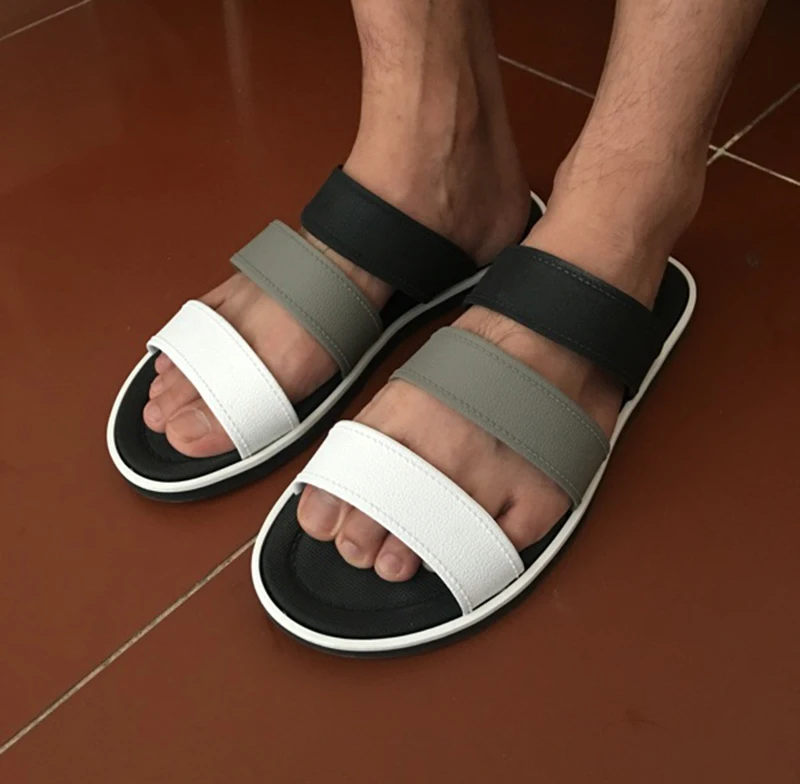 Large Size Slides Casual Plus Flat Slippers Outdoor Shoes 45 Waterproof Men Sandals Leather Summer Slip On Fashion Water Strap