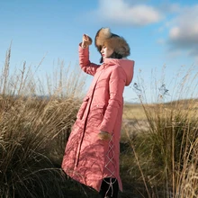 Ретро искусство Зима хлопок с капюшоном двойной носить длинный толстый пуховик женский