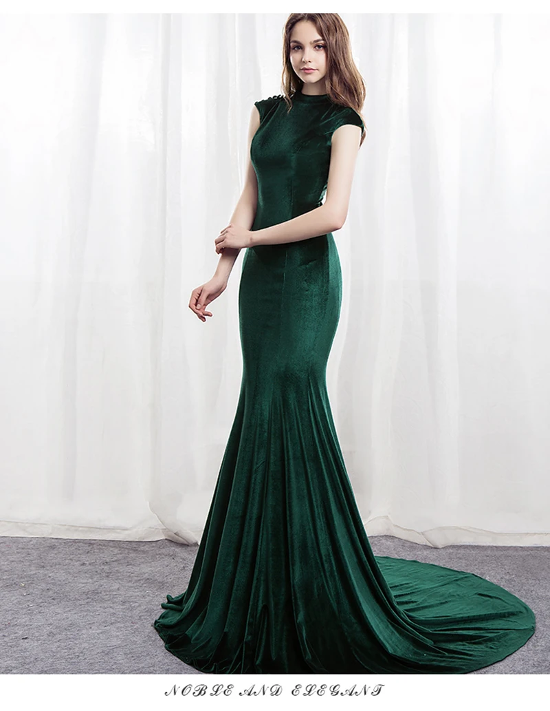 Новое темно-зеленое велюровое кружево с бисером и хрусталем vestido de festa Illusion Back Русалка строгое длинное вечернее платье Выпускные вечерние платья