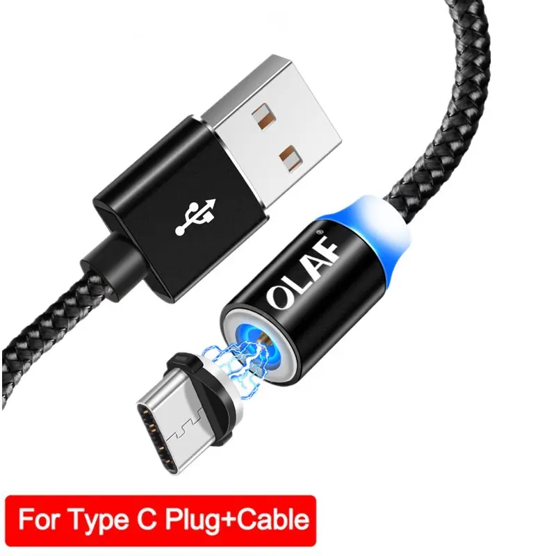 Магнитный usb-кабель Олаф 1 м/2 м Магнитный шнур для быстрой зарядки для iPhone Xs Max XR type-c кабель для samsung S8 Xiaomi huawei телефонный шнур - Цвет: Black for type c