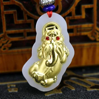 

Genuine HeTian Yu Gold Brave Troops Pendant Men Women Jade Pendant Free Shipping 33*18*8mm