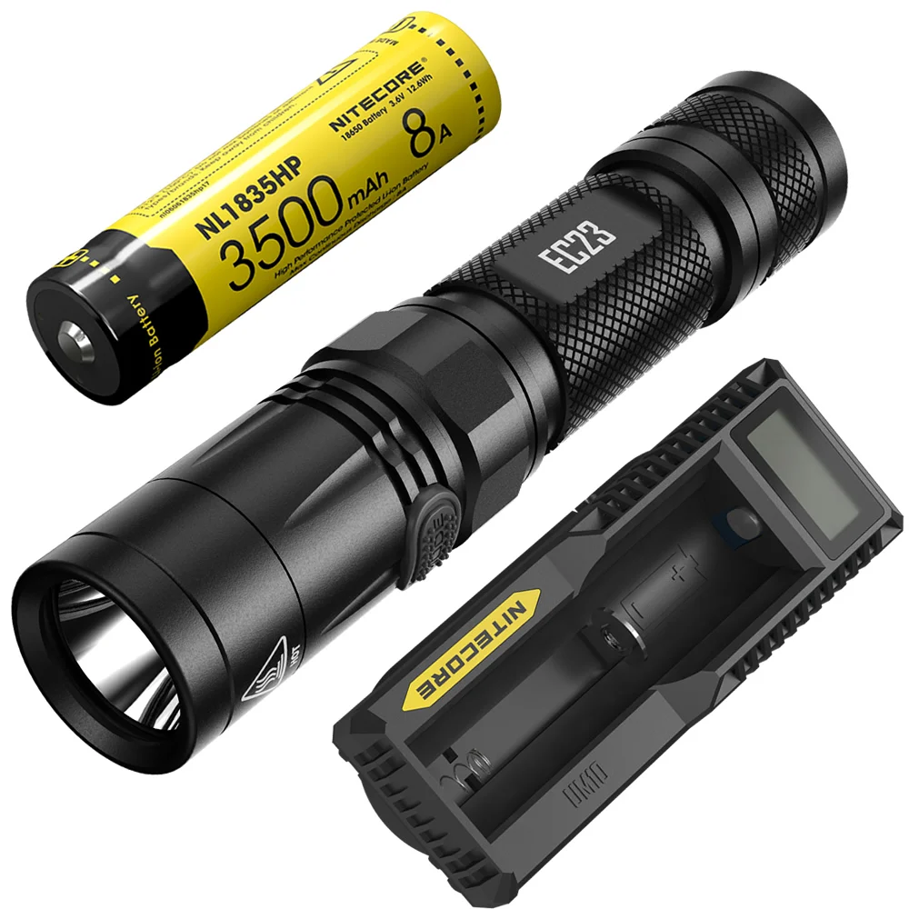 

NITECORE EC23 Flashlight+UM10 Charger+ Rechargeable 18650 Battery Waterproof Outdoor Camping Hiking Portable Torch Free Shipping