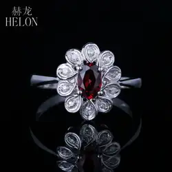 HELON Твердые 10 к белого золота безупречный Овальный 0.63ct из натуральной гранат Алмазы обручальные свадебные для женщин романтические