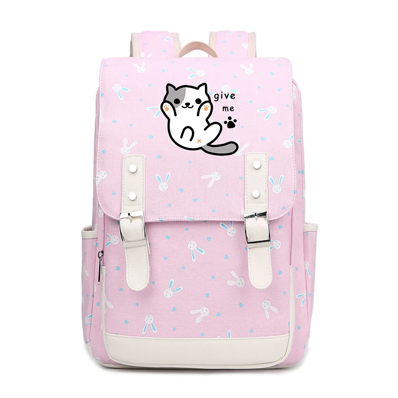Милый женский рюкзак с принтом кроликов, рюкзак с принтом Neko Atsume, школьные сумки в стиле аниме для девочек-подростков, мультяшный рюкзак для
