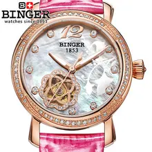 2016 Original New Luxury Brand Binger Geneva Watch Handmade women Automatic Flower watches Fashion Ladies Rose Gold Wristwatches