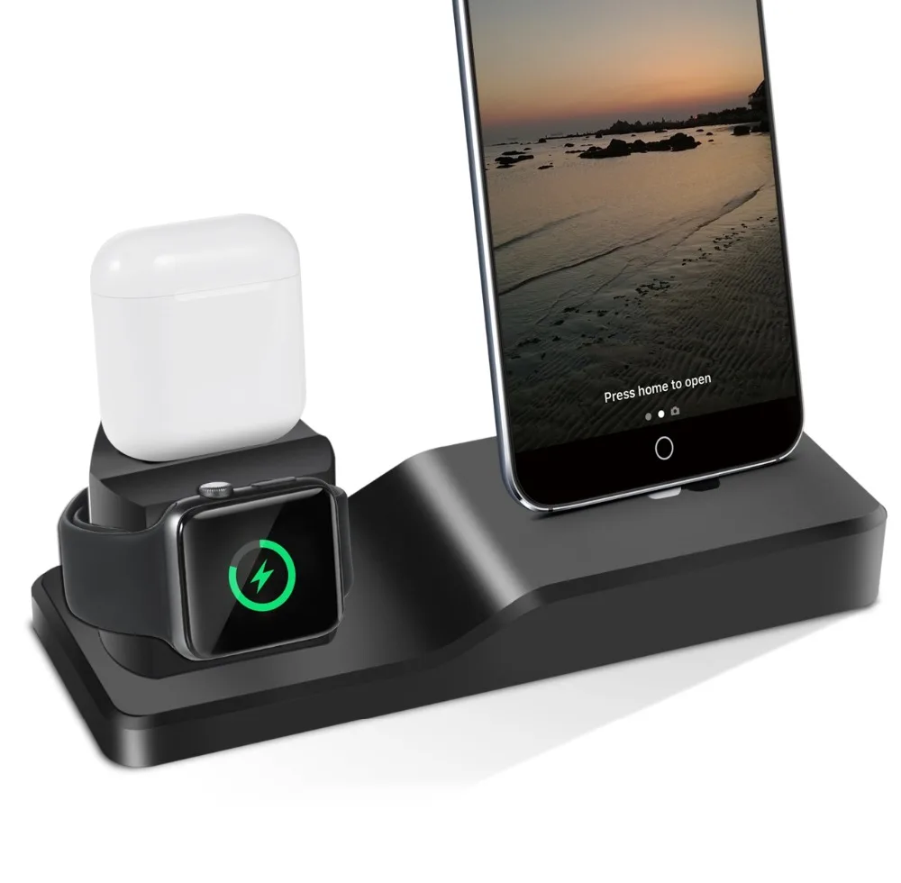 3 в 1 силиконовый держатель для Apple Watch Dock iPhone X XS XR MAX 6 6S 7 8 Plus Airpods док зарядное