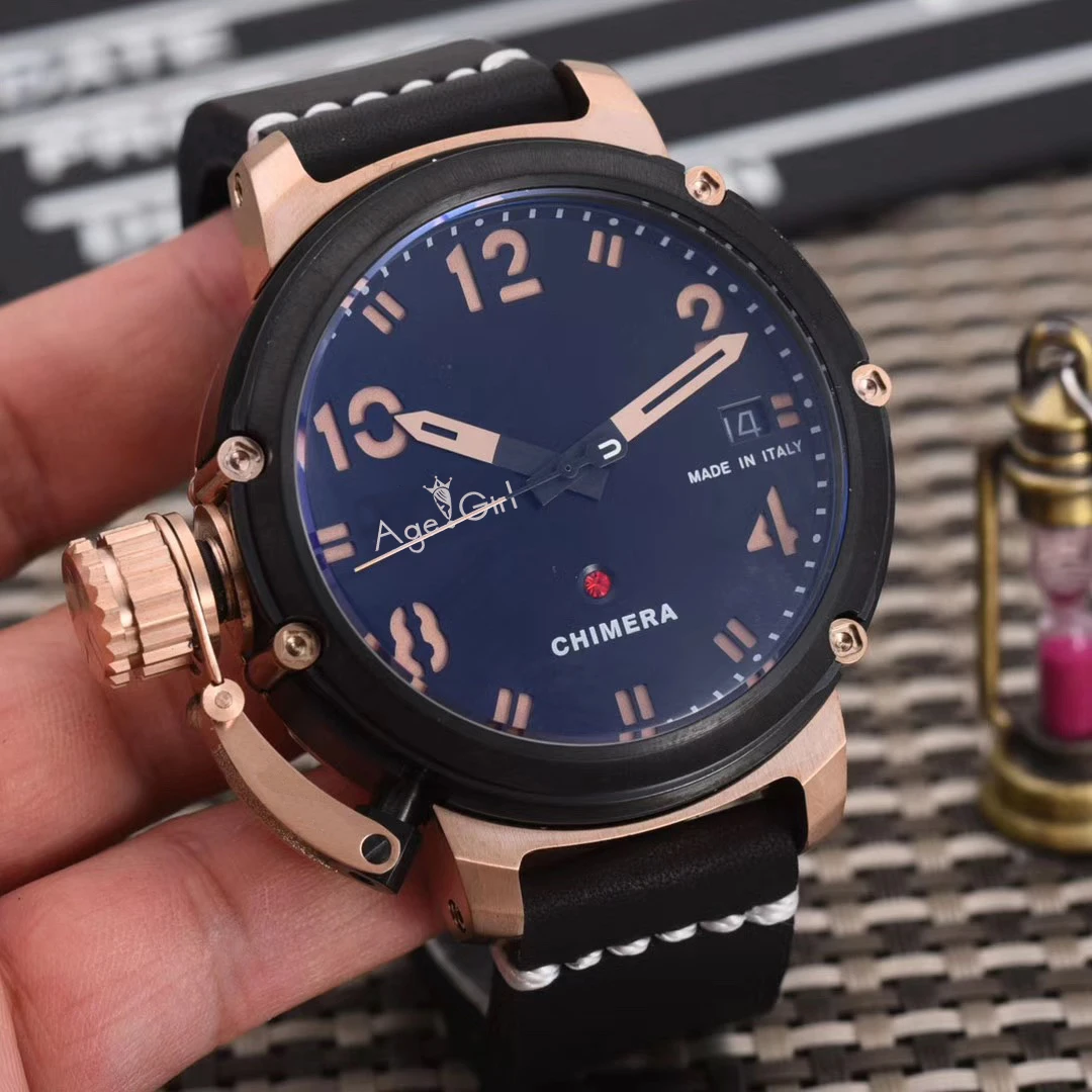 

Luxury Brand New Automatic Mechanical Men U CHRONOMETER U1001 U42 Chimera Silver Shell Brown Leather Boat Watch Black Rose Gold