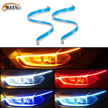 

OKEEN Car 30CM 45CM 60CM 12V LED Daytime Running Lights White Headlight LED Amber Turn Light DRL Strip Angel Eyes For Headlamp