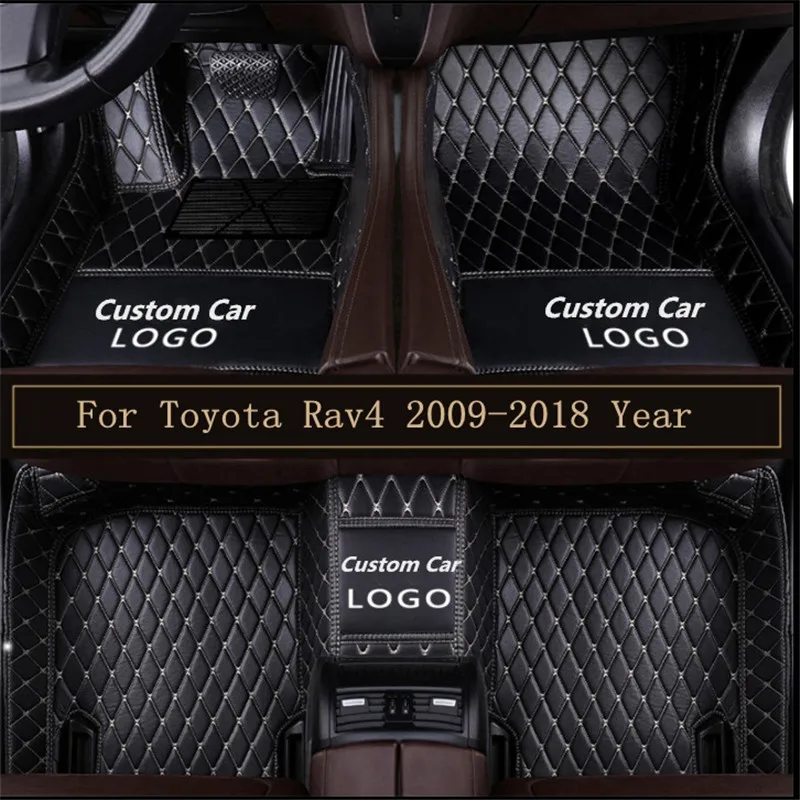 

New Logo Leather Car Floor Mats For Toyota Rav4 2009-2014 2015 2016 2017 2018 Custom Auto Foot Pads Automobile Carpet Cover