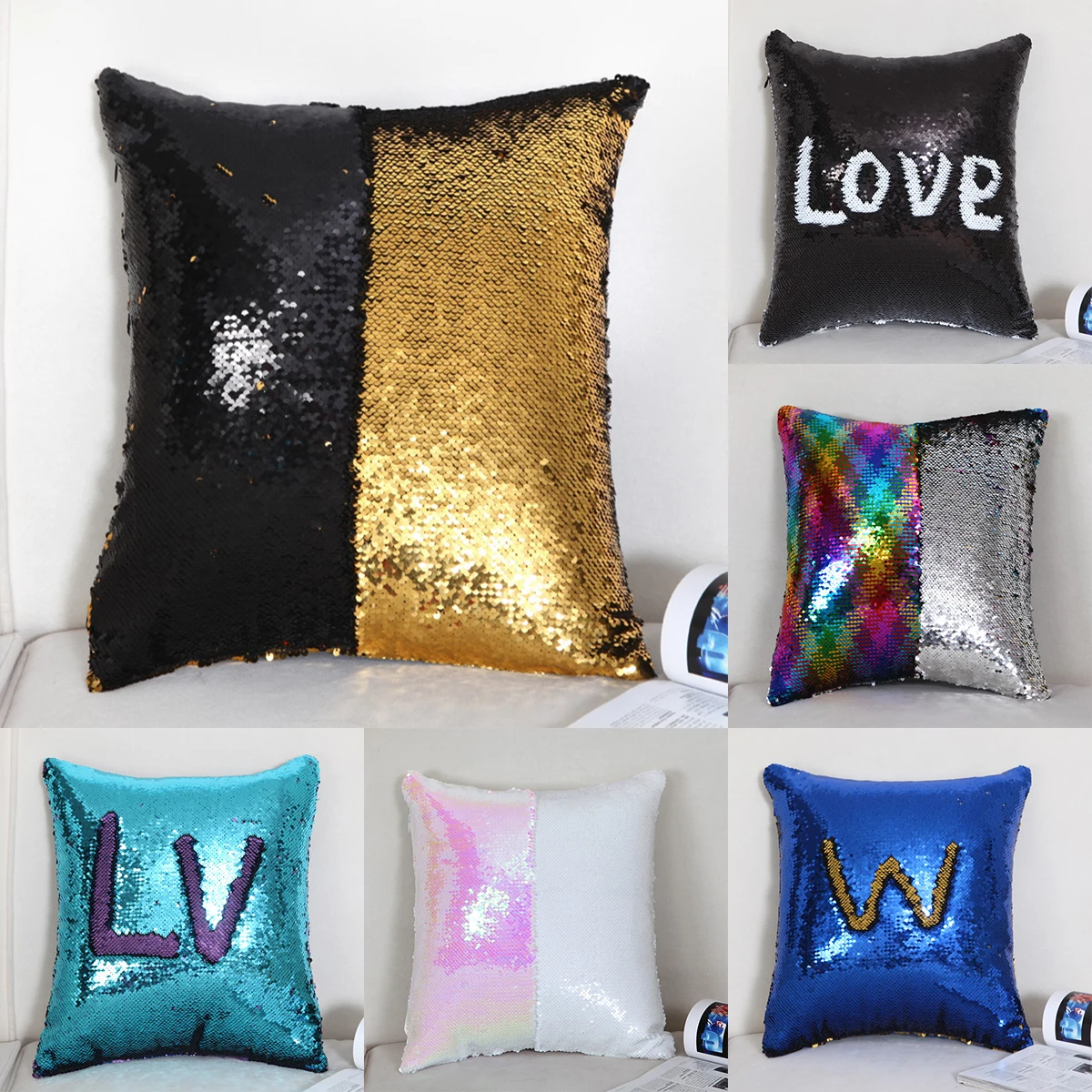 

New DIY Mermaid Sequin Cushion Cover Magical Throw Pillowcase 40X40cm Color Changing Reversible Pillow Case For Home Decor