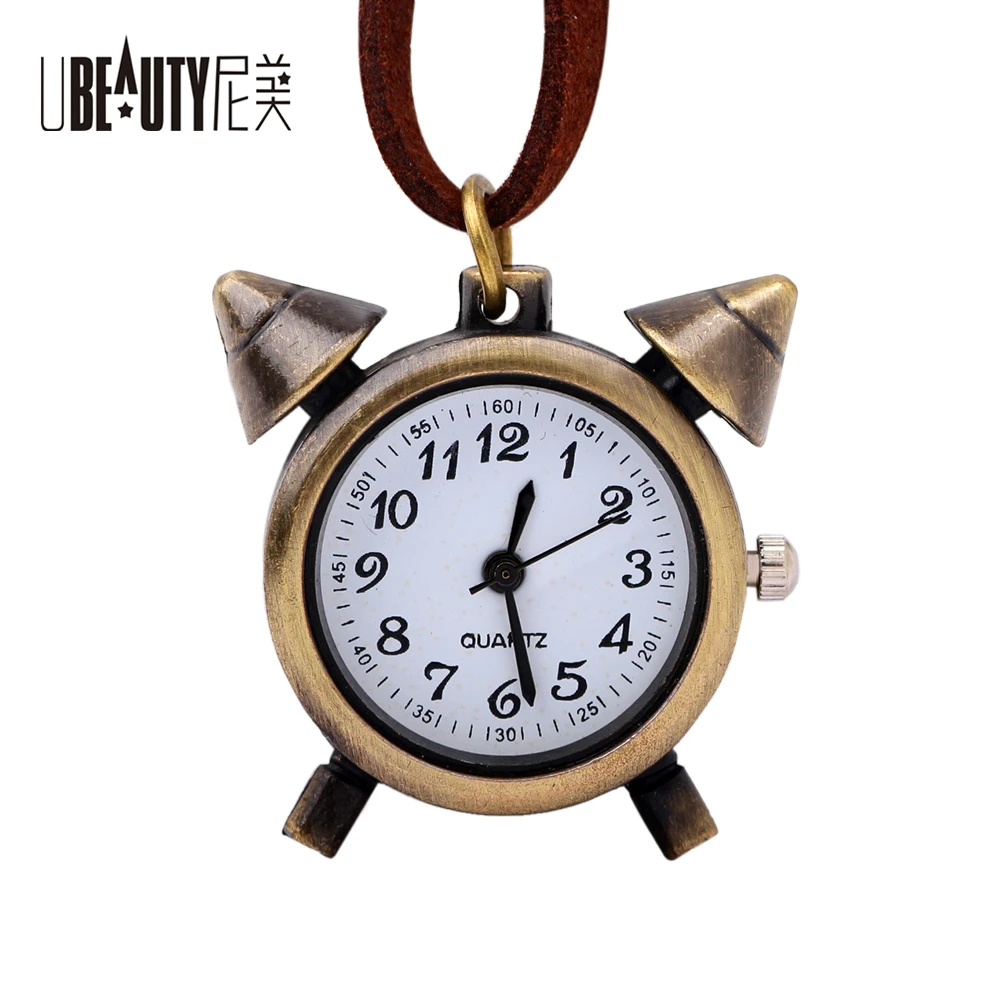 UBEAUTY Alarm Clock Shaped Pocket Watch Necklace Vintage Rope Chain Necklaces & Pendants Women