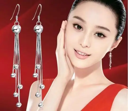 

New Fashion S90 Silver Tassel Woman French Earwire Hook Earrings Ball Jewelry 1 Pair