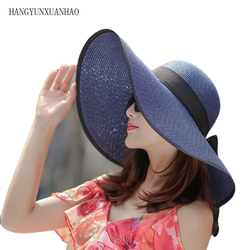 

HANGYUNXUANHAO 2019 Ladies Summer Hats With Bow New Brand Straw Hats For Women Beach Sun Hats Floppy Sunhat Chapeau Femme