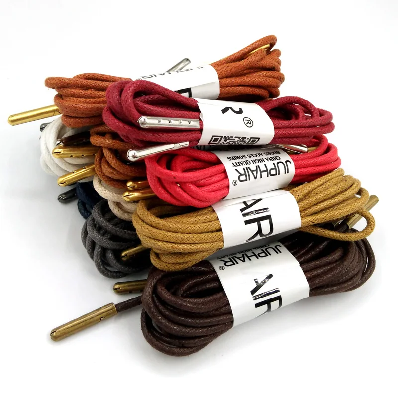 1-12 Pairs Khaki High Quality Unise Laces Waxed Round Shoelaces Sneaker Solid Polyester Twisted Boots Shoes Metal Head Shoelaces