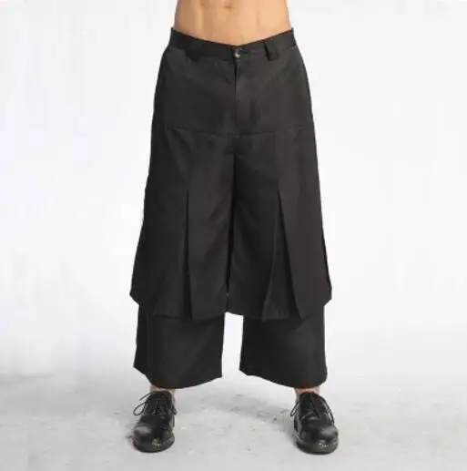 27-44! Новые мужские летние модные повседневные брюки черные из искусственного двух частей длиной до лодыжки брюки шаровары широкие брюки - Цвет: black