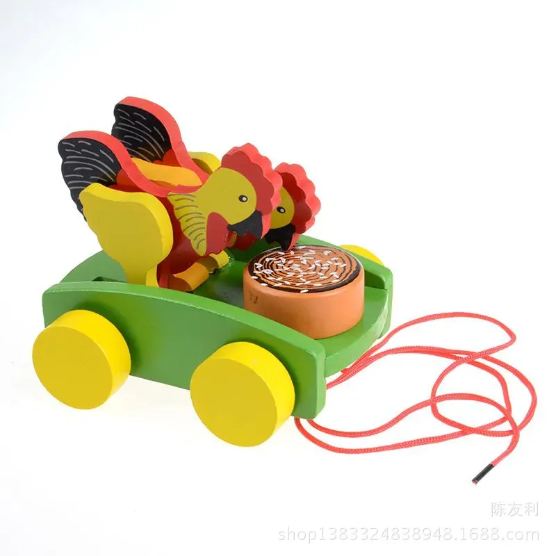 

13*11*11CM One Piece Wood Juguetes Model Building Kits Creative Kids Gifts Cock Eat Rice Wooden Toy Vivid Animals Chicken Toys