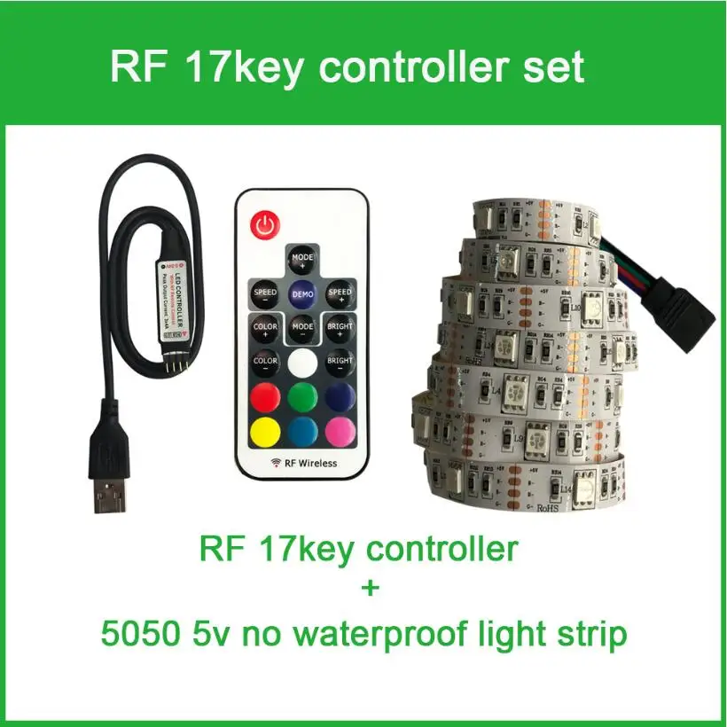 USB Светодиодная лента 5050 DC 5 В без водонепроницаемости RGB светодиодный 30 светодиодный s светильник гибкий 50 см 1 м 2 м для ТВ фоновый светильник ing - Испускаемый цвет: RF 17key set