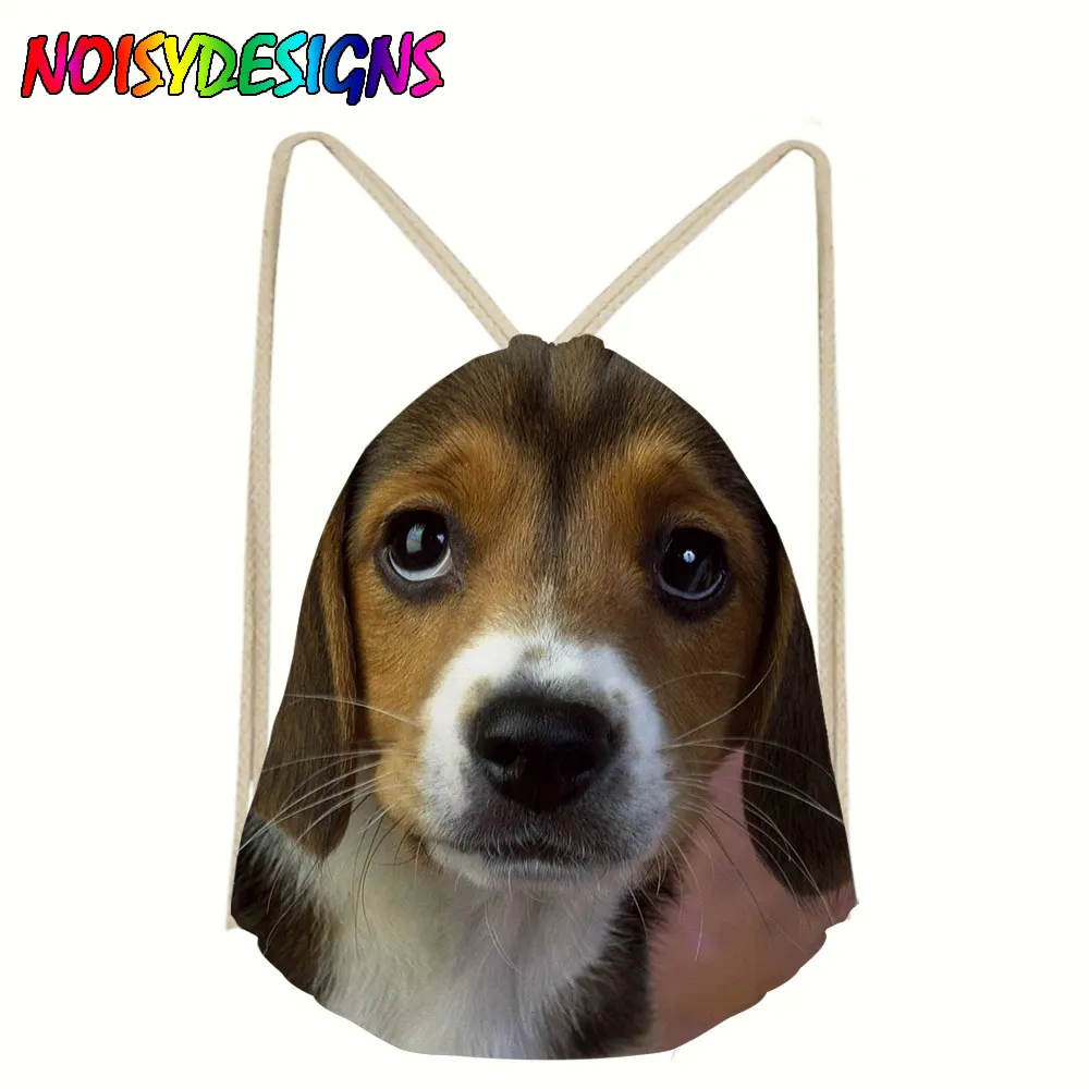 Dog Pattern Drawstring Bag women Beagle Printing Linen Drawstring Bags For Teenagers Travel Beach Gym Shoes Sports Cloth Pack