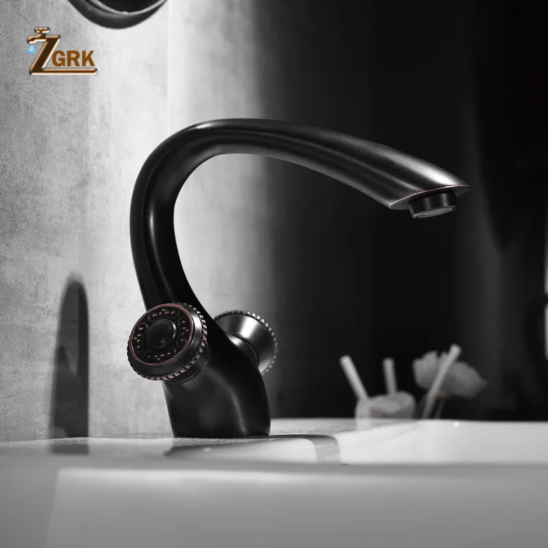 ZGRK Basin Faucet Bathroom Sink Faucet Black Taps Mixer Dual Handle Deck Wash Hot Cold Mixer Tap Crane SLT134B