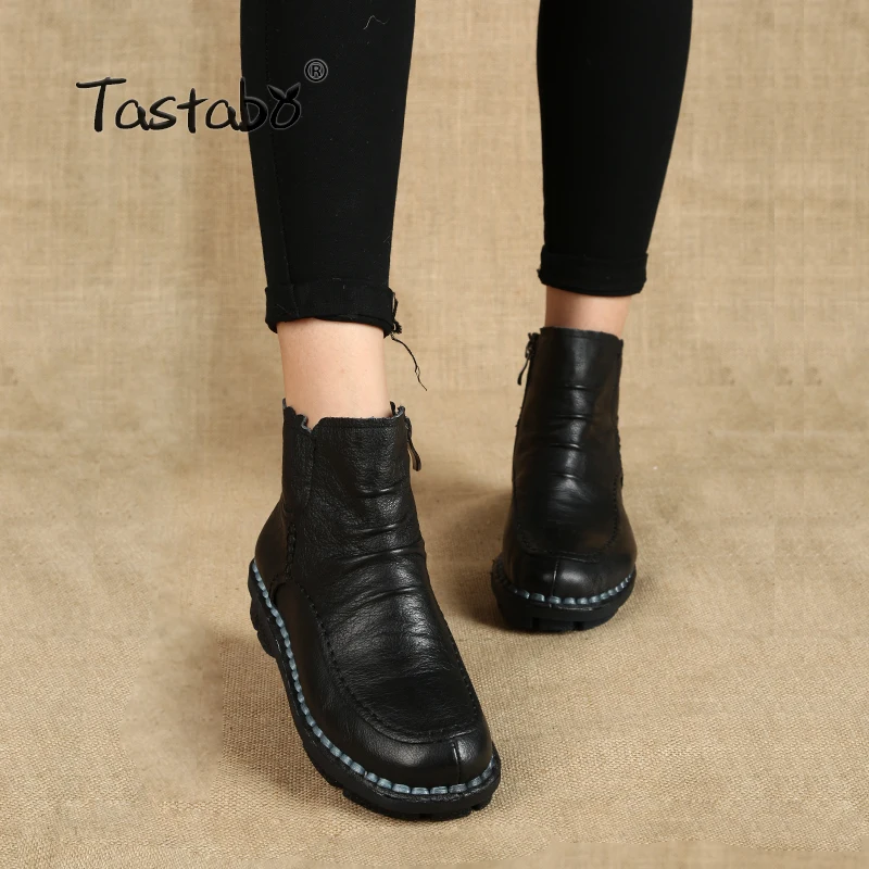 

Tastabo Women's Boots Autumn Leather Handmade Retro Finishing Martin Boots Platform Flat Shoes Genuine Leather Boots for Women