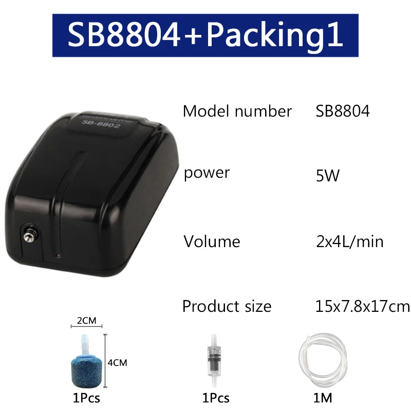 SB-8804xAccessories SOBO Ультра тихий черный Регулируемый пневматический насос для аквариума двойная розетка, кислород насос 2,5 Вт/5 Вт/8 Вт/10 Вт Высокое качество - Цвет: SB-8804xAccessories