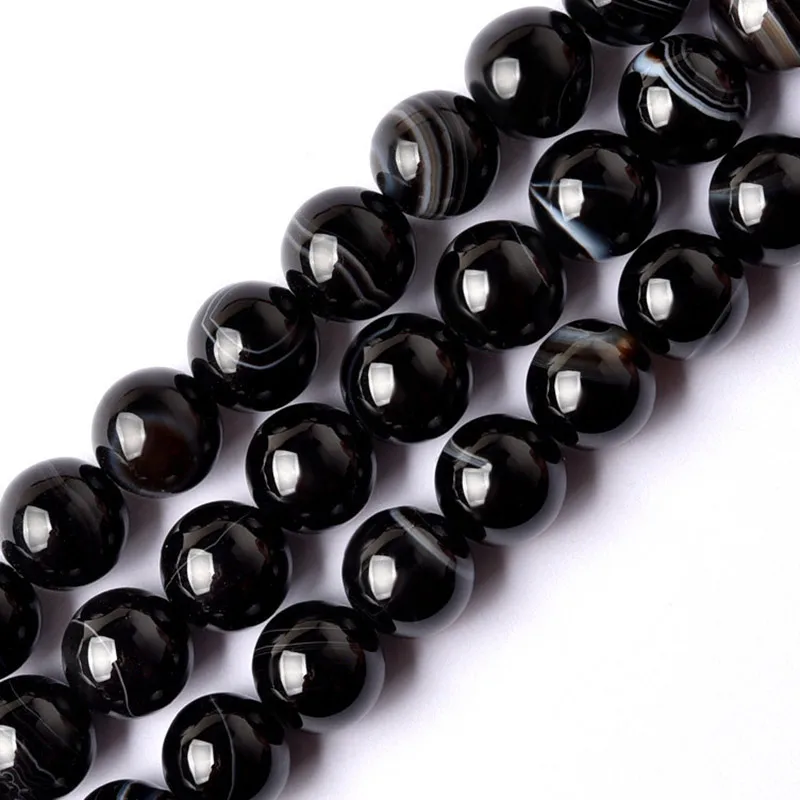 

4-16mm Natural Round Black Banded Agates Stripe Onyx Beads For Jewelry Making Beads Bracelets 15'' Needlework DIY Beads Trinket