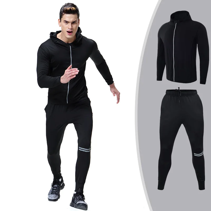 Мужская компрессионная спортивная одежда, набор для бега, дышащий Быстросохнущий дизайн, тренировочные костюмы для бега, тренировочные костюмы для спортзала - Цвет: Black-03