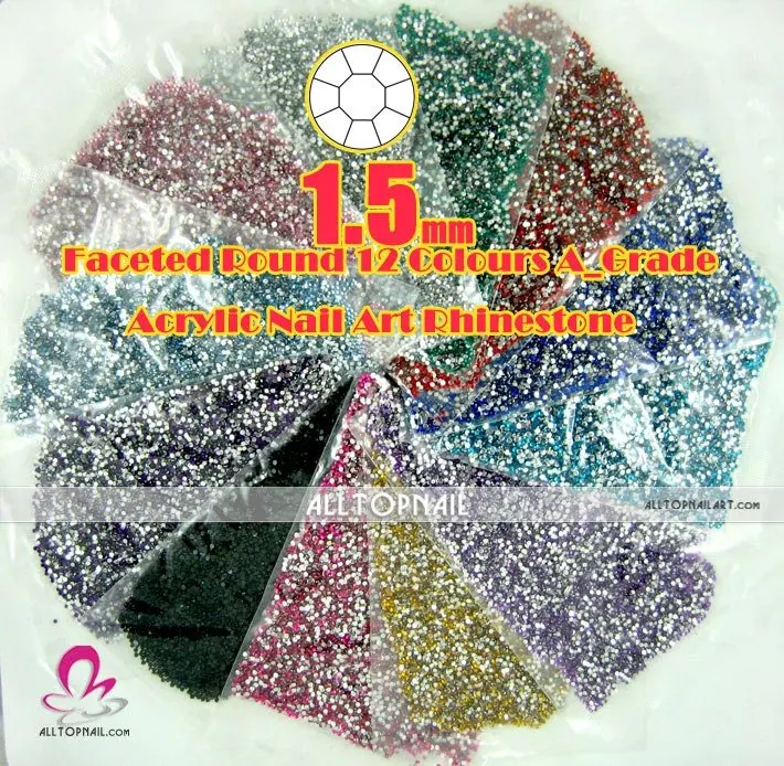 12 цветов 1,5 мм круглый гранёный дизайн ногтей Стразы 12 упаковок 240000 шт Профессиональный 3d-стразы для ногтей