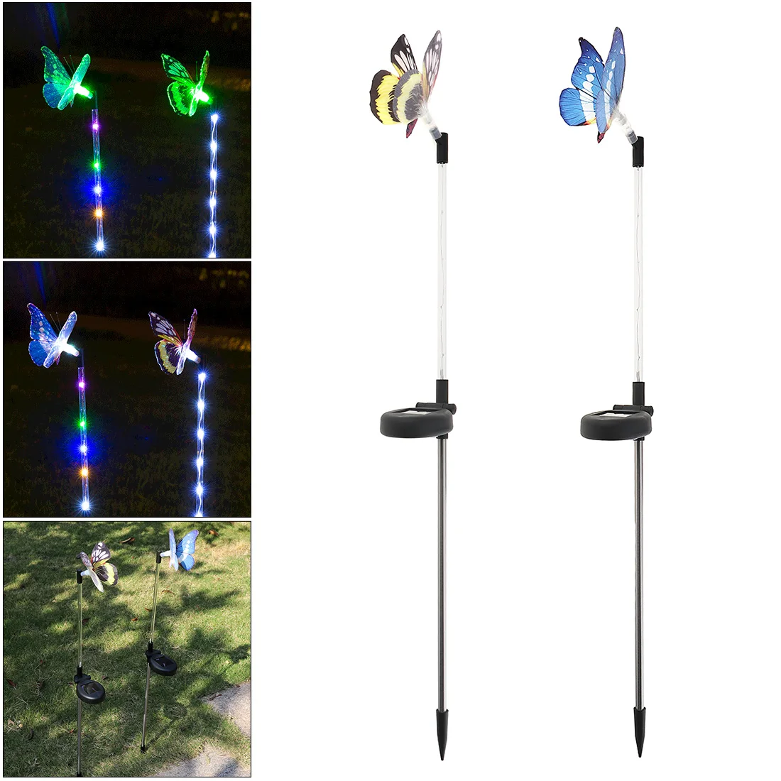 

2pcs LED Solar Light Stainless Steel Butterfly Lamp with Light-Operated and On / Off Control for Home / Garden Decoration
