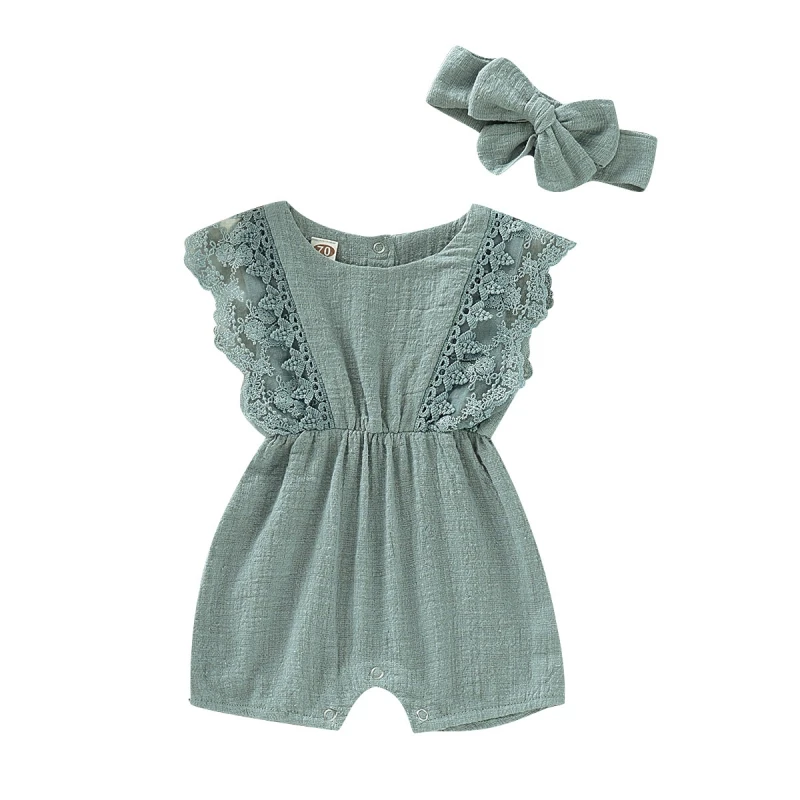 

Newborns Clothes Baby Girls Summer Clothes Infants Romper Headband Set 2Pcs for Baby Clothes Set