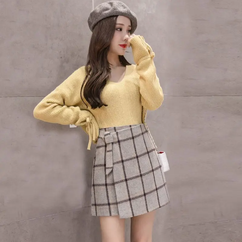 Women Skirt Casual High Waist Half Short Skirt Korean Version Plaid Skirt